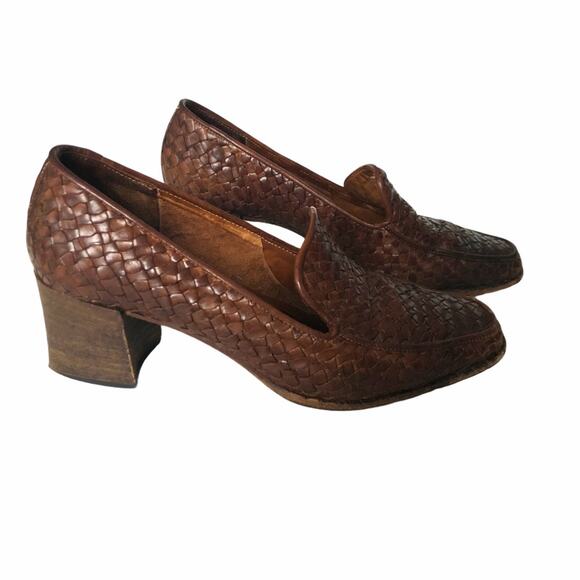 Sesto Meucci Woven Loafer Block Heel Brown 7 Italy - Picture 5 of 12